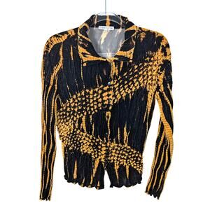 Vintage Y2K Lounardi Collection Velvet Blouse Crinkle Popcorn Texture Black Gold